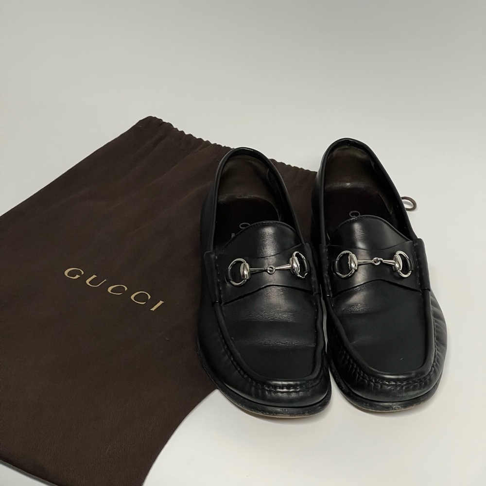 Gucci 015938 Mens Black Leather Horsebit Loafers Shoe 8.5 D made In Italy US 9